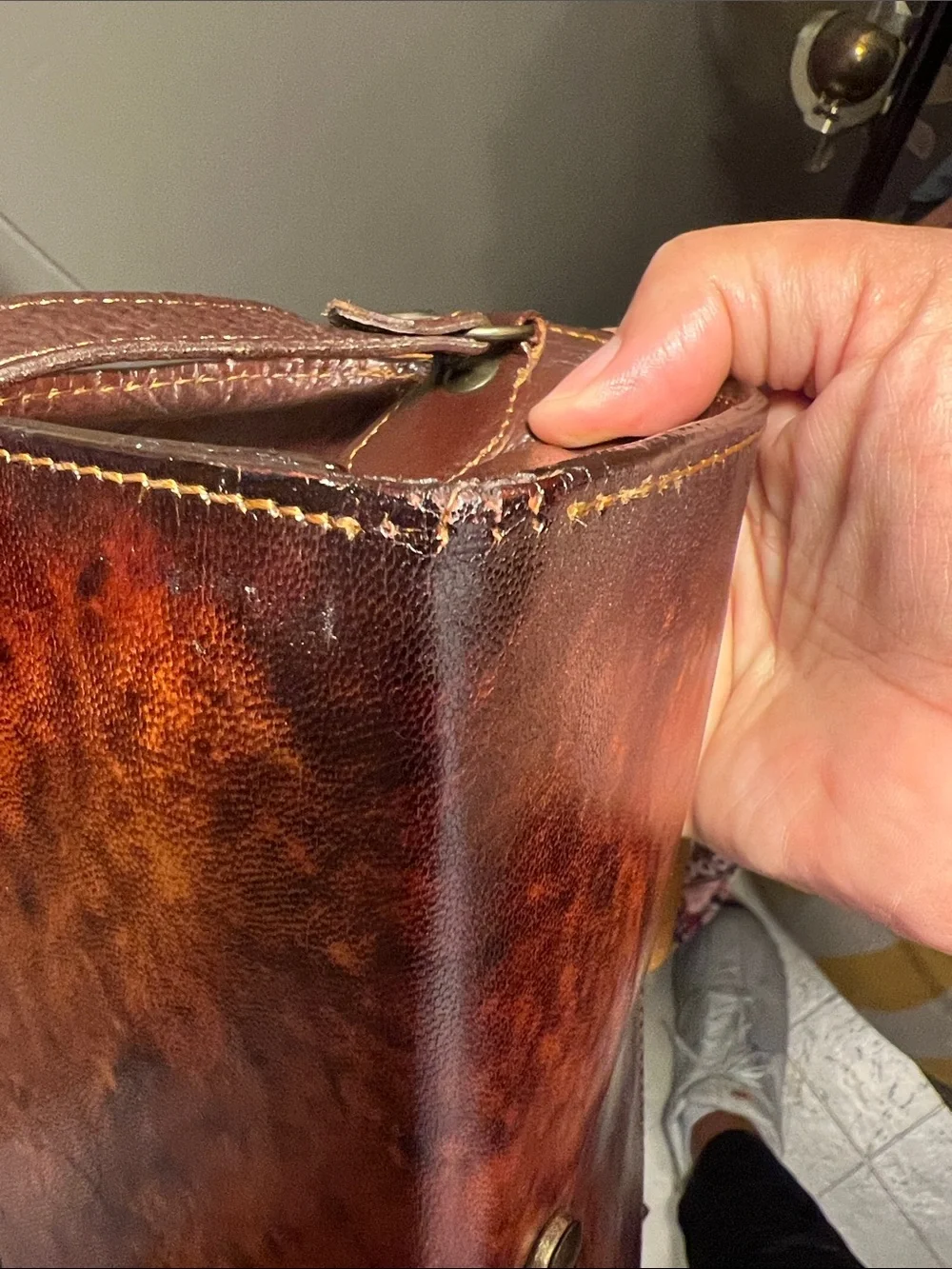 Gold Rock Brown Leather small Messenger Bag with Carved Wildlife Scene